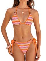 Conjunto de biquíni ZAFUL Triangle para mulheres texturizado em laranja tamanho XL Conjunto de biquíni ZAFUL Triangle para mulheres texturizado em laranja tamanho XL