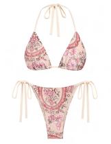 Conjunto de biquíni ZAFUL Triangle Thong Swimsuit Open Back Pink XS Women Conjunto de biquíni ZAFUL Triangle Thong Swimsuit Open Back Pink XS Women