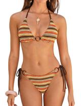 Conjunto de biquíni ZAFUL triângulo halter com amarração lateral XL marrom