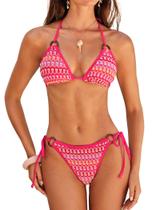 Conjunto de biquíni ZAFUL vermelho com amarração lateral e top halter tamanho G Conjunto de biquíni ZAFUL vermelho com amarração lateral e top halter tamanho G