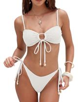 Conjunto de biquíni ZAFUL Women O Ring Fishnet Swimsuit branco tamanho M Conjunto de biquíni ZAFUL Women O Ring Fishnet Swimsuit branco tamanho M