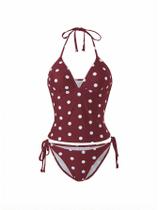 Conjunto de biquínis Tankini Swimsuits Verdusa Polka Dots Borgonha