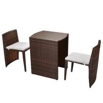Conjunto de bistrô ao ar livre vidaXL de 3 peças com almofadas Poly Rattan