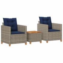 Conjunto de bistrô ao ar livre VidaXL Grey Poly Rattan/Madeira de Acácia, 3 peças