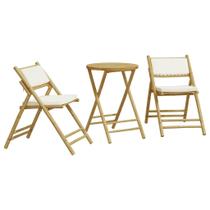 Conjunto de bistrô vidaXL Bamboo Folding 3 peças, branco creme