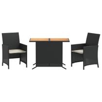 Conjunto de bistrô vidaXL Black Poly Rattan com tampo de madeira de acácia