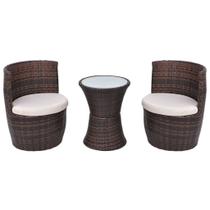 Conjunto de bistrô vidaXL Poly Rattan, 3 peças, marrom com almofadas
