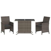 Conjunto de bistrô vidaXL Poly Rattan Grey com almofadas e mesa de vidro