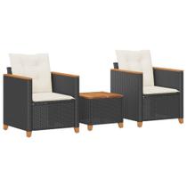 Conjunto de bistrô vidaXL preto, poliéster, rattan e madeira de acácia, 3 peças