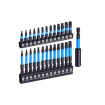 Conjunto de bits Torx, 29 peças de aço S2 magnético anti-impacto com anel azul Conjunto de bits Torx, 29 peças de aço S2 magnético anti-impacto com anel azul