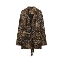 Conjunto De Blazer Com Estampa De Leopardo E Calças De Corte Reto Para Mulheres, 2 Peças, Traje De