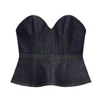 Conjunto De Blazer Corset Com Decote Profundo E Calças De Perna Larga Em Denim Para Mulheres, Moda