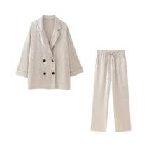 Conjunto De Blazer Feminino Com Dois Botões E Calças De Perna Larga, Moda Em Duas Peças Com Cintura Conjunto De Blazer Feminino Com Dois Botões E Calças De Perna Larga, Moda Em Duas Peças Com Cintura