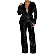 Conjunto de blazer feminino, formal, baile, com glitter, combina com calças pretas
