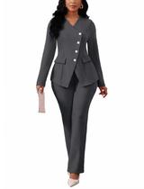 Conjunto de blazer Mintsnow Business Casual feminino cinza GG Conjunto de blazer Mintsnow Business Casual feminino cinza GG