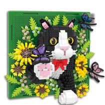 Conjunto de blocos de construção BSE-Sparklion Flowers Cat Animal 3D Wall Art