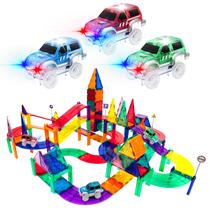 Conjunto de blocos de construção de brinquedos PicassoTiles 128 Race Car Track Conjunto de blocos de construção de brinquedos PicassoTiles 128 Race Car Track