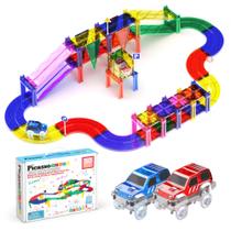 Conjunto de blocos de construção de brinquedos PicassoTiles Race Car Track 50 peças Conjunto de blocos de construção de brinquedos PicassoTiles Race Car Track 50 peças