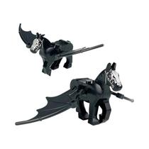 Conjunto De Blocos De Construção De Cavalo De Guerra Com Asas De Pégaso Preto E Branco, 2 Peças,