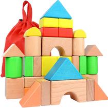 Conjunto de blocos de construção de madeira grande - Brinquedos de Aprendizagem Pré-Escolar Educacional com Saco de Transporte, Brinquedos de Blocos infantis para presentes de meninos e meninas de 3 anos de idade . - Migargle