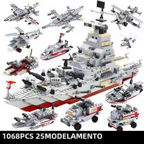 Conjunto de Blocos de Construção de Modelo de Avião, Navio, Carro e Exército
