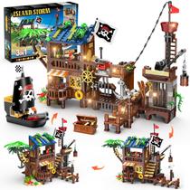Conjunto de blocos de construção HOGOKIDS Pirate Ship House com LED 781 unidades
