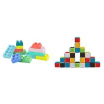 Conjunto de blocos de construção Infantino Soft de 12 peças e interlocking de 24 peças Conjunto de blocos de construção Infantino Soft de 12 peças e interlocking de 24 peças