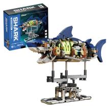 Conjunto de blocos de construção RiceBlock Shark Animal 687 unidades com suporte