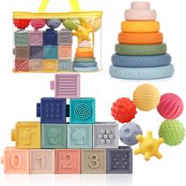 Conjunto de blocos de construção Toy Montessori Soft Stacking, anéis e bolas