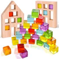 Conjunto de blocos de construção Woodtoe Rainbow Gem Cubes 24 unidades para crianças
