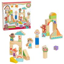 Conjunto de blocos de madeira CocoMelon JJ & Friends 30 peças para 18 meses ou mais Conjunto de blocos de madeira CocoMelon JJ & Friends 30 peças para 18 meses ou mais