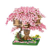 Conjunto De Blocos De Montar Casa Na Árvore Flor De Cerejeira Rosa 1453 Peças Presente De Halloween