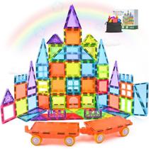 Conjunto de Blocos de Montar com Peças Magnéticas HOTERA 125 Peças com Carrinhos Conjunto de Blocos de Montar com Peças Magnéticas HOTERA 125 Peças com Carrinhos