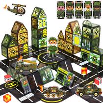 Conjunto de Blocos de Montar com Peças Magnéticas Tema Exército Magbubp
