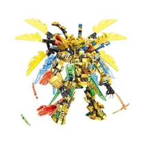 Conjunto De Blocos De Montar Dragão Pterodáctilo Dourado Escuro Para Crianças NOVO Série 4 Em 1