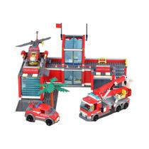 Conjunto De Blocos De Montar Estação De Bombeiros Para Crianças Série MOC City Caminhão Helicóptero