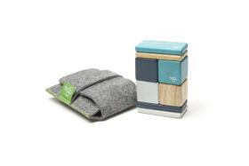 Conjunto de blocos magnéticos de madeira Toy Tegu Pocket Pouch, 8 peças, azul