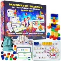 Conjunto de blocos magnéticos OLEZAR, 40 unidades com quadro e kit de matemática para crianças de 4 a 8 anos