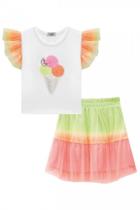 Conjunto de Blusa Boxy em Cotton e Saia em Tule (com Shorts Embutido) 75224 Kukiê