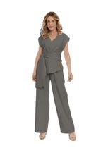 Conjunto de blusa com amarração lateral gola em V e calça pantalona em tecido marrant hzcon004
