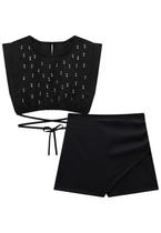Conjunto de Blusa Cropped e Shorts Saia em Tecido Suzi Vic&Vicky