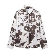 Conjunto De Blusa E Saia Feminina De Verão Com Estampa, Manga Longa, Gola Lapela, Cinto E