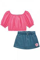 Conjunto de Blusa em Air Flow e Short Saia em Jeans Bellini 75845 Kukiê