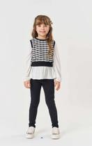 Conjunto de Blusa em Malha Wave Colete em Tweed e Calça Legging em Molecotton Kukiê Infantil Menina Conjunto de Blusa em Malha Wave Colete em Tweed e Calça Legging em Molecotton Kukiê Infantil Menina