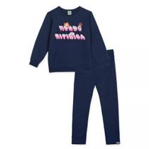 Conjunto De Blusão & Legging Mundo Ripilica- Azul Marinho & Branco-Tamanho 8