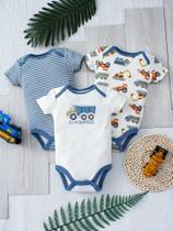 Conjunto De Body De Bebê Para Meninos De Verão, 3 Peças, Desenho De Caminhão De Desenho Animado,