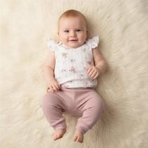 Conjunto de Body Hug Curto Babado Calça Quarto de Sofia Rosa