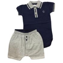 Conjunto de Body + short masc bebê Noruega Marinho e cinza