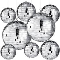 Conjunto de bolas de discoteca Haull Silver Mirror, 8 peças com anel suspenso Conjunto de bolas de discoteca Haull Silver Mirror, 8 peças com anel suspenso
