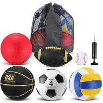 Conjunto de bolas esportivas Realspring para crianças e adolescentes com bolsa e bomba, 6 peças